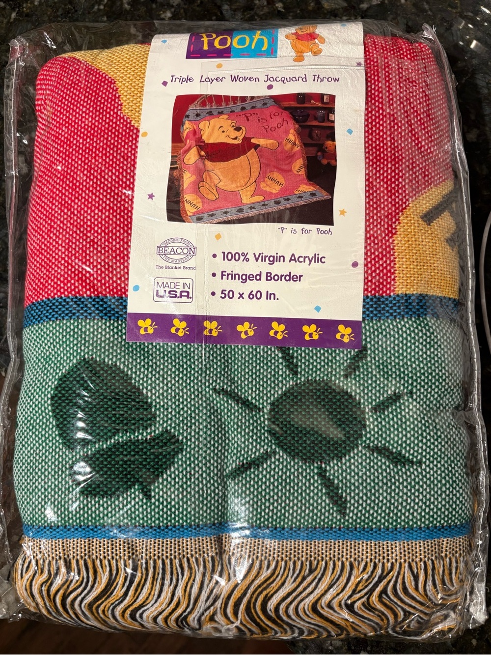Vintage Disney Winnie the Pooh Woven Jacquard Throw Blanket (Beacon) NEW